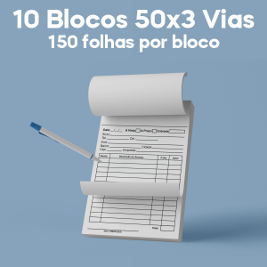 01 -  QTDE: 10UNID. / BLOCOS E TALOES/50 FOLHAS/AUTOCOPIATIVO 56G/50X3/150X105MM Autocopiativo 56g Tam. da arte: 150x105 - Tam. final: 147x102 1x0 10bl - 3x50fls, Blocar bloco 10 unid Corte Reto Qtde: 10Unid. blocos 50x3 via